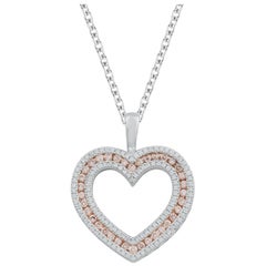TJD 1/2 Carat Nat. Pink Rosé & White Diamond 18K White Gold Double Heart Pendant