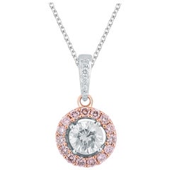 TJD 0.50 Carat Nat. Pink Rosé and White Diamond 18KT 2 Tone Halo Cluster Pendant