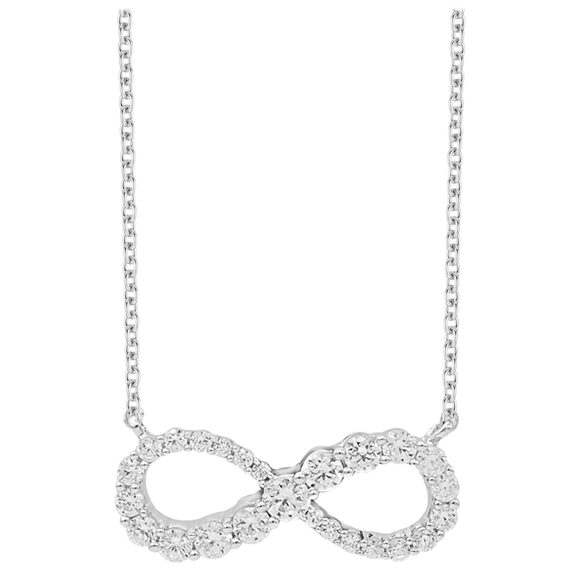TJD 0.50 Carat Diamond 14 Karat White Gold Infinity Pendant with 18 inch chain For Sale