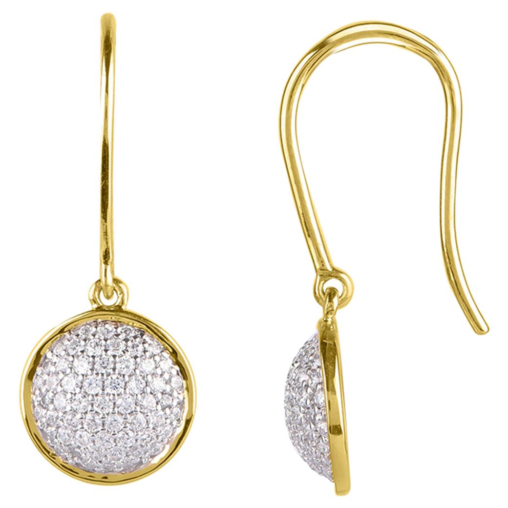 TJD 0.50 Carat Round Diamond 14 K Yellow Gold Circular Drop Dangling Earrings For Sale