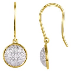 TJD 0.50 Carat Round Diamond 14 K Yellow Gold Circular Drop Dangling Earrings