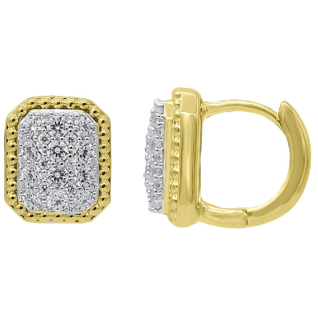 TJD 0.50 Carat Diamond 14K Yellow Gold Rectangle Shape Cluster Stud Earrings For Sale