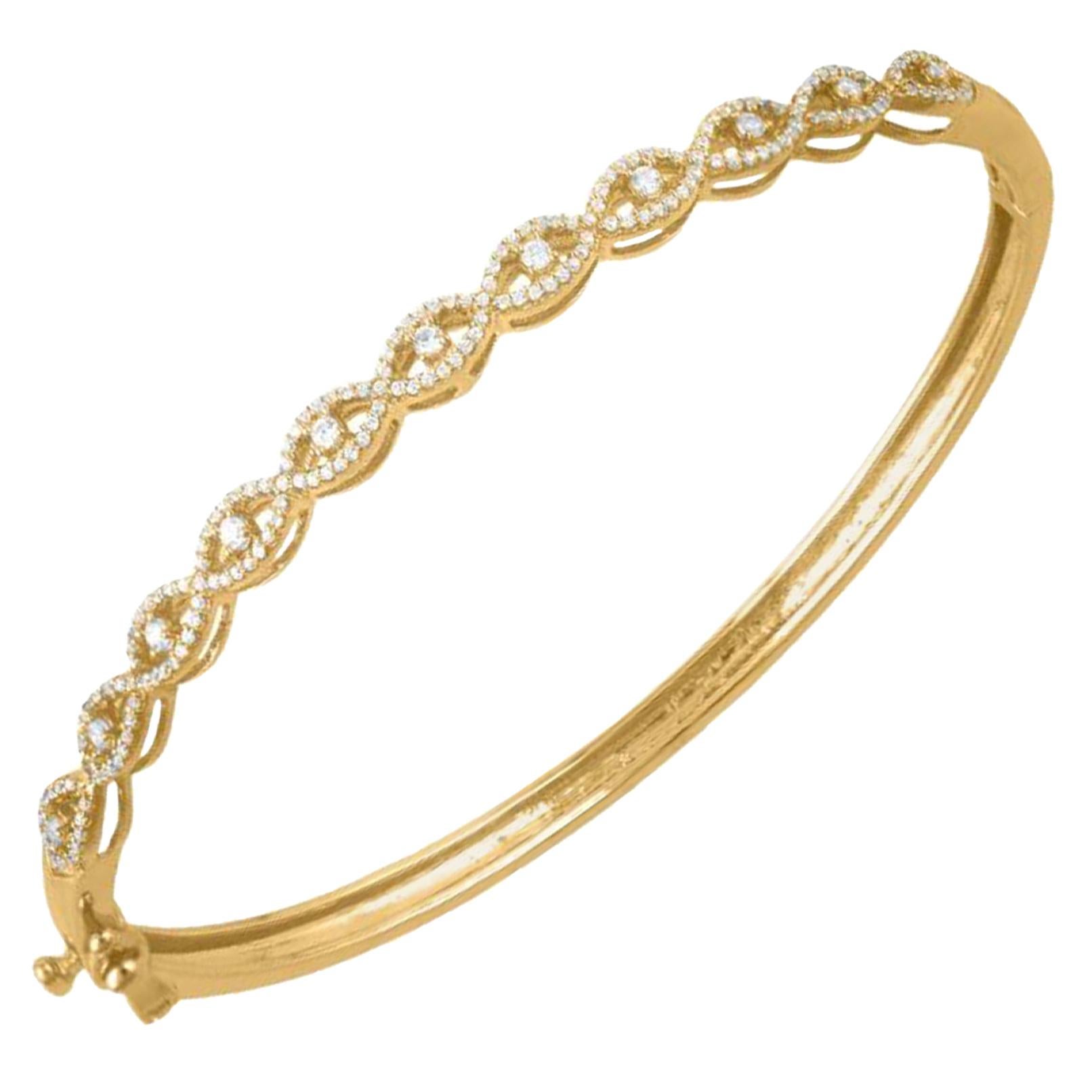 Bracelet jonc design infini TJD en or jaune 14 carats avec diamants ronds de 0,50 carat