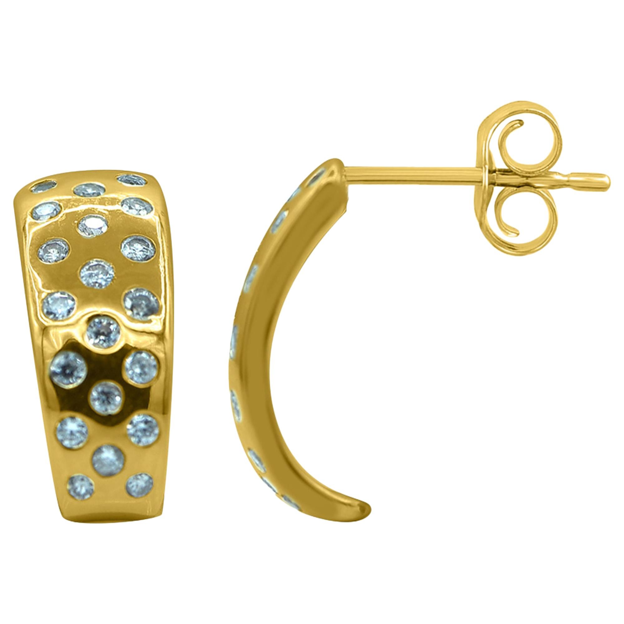 TJD 0.50 Carat Round Diamond 14K Yellow Gold Bezel Set Designer Fashion Earrings For Sale