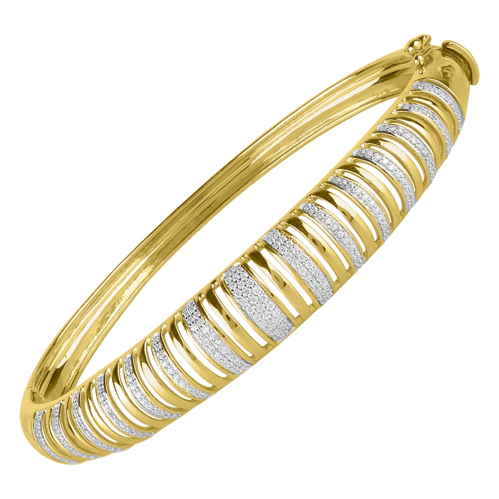 Bracelet jonc de créateur de mode rayé en or jaune 14 carats avec diamants ronds de 0,50 carat TJD