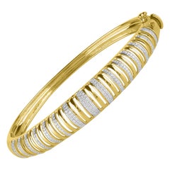 Bracelet jonc de créateur de mode rayé en or jaune 14 carats avec diamants ronds de 0,50 carat TJD