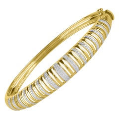 TJD 0.50 Carat Round Diamond 14Karat Yellow Gold Striped Fashion Designer Bangle