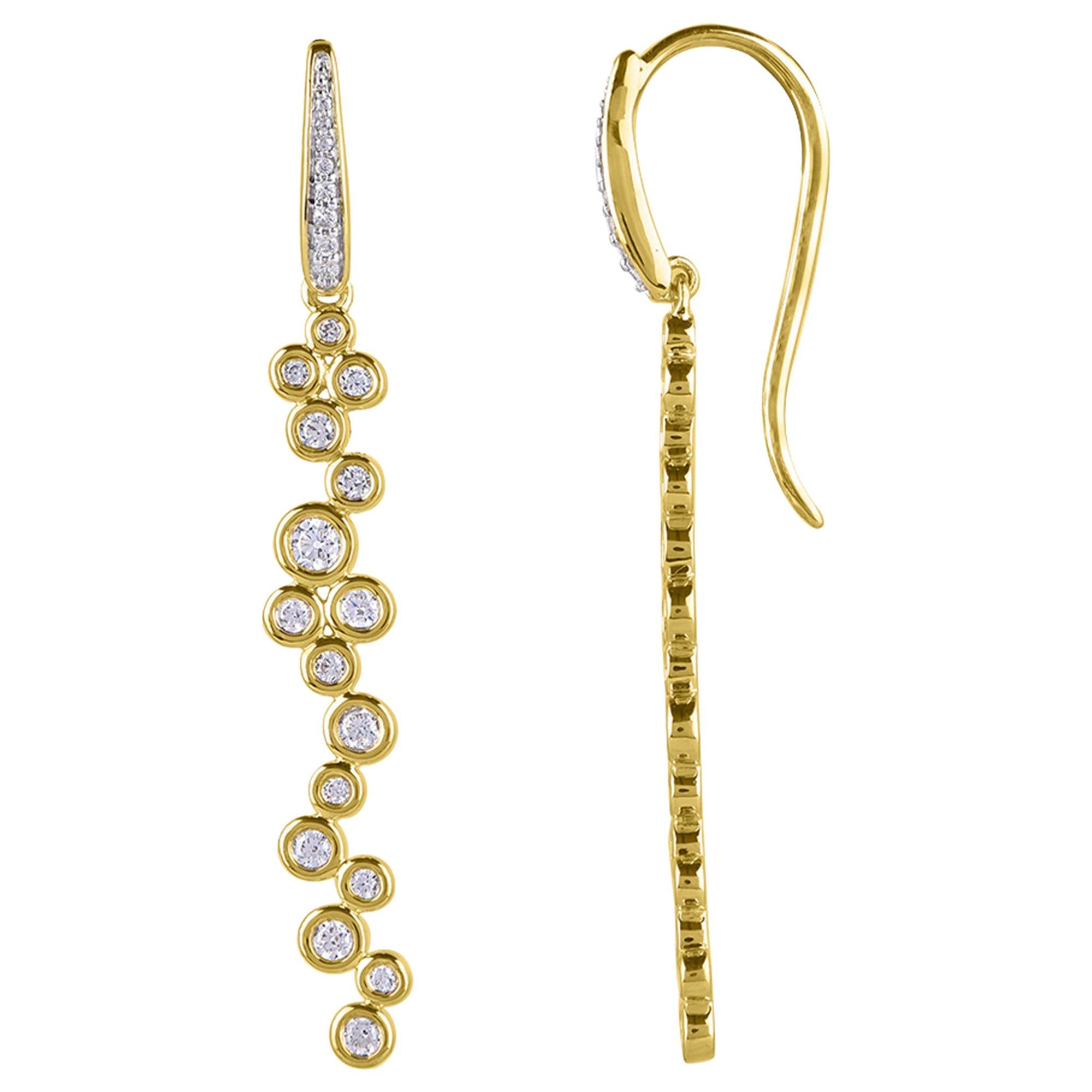 TJD 0.50 Carat Diamond 14 Karat Yellow Gold Zig-Zag Dangling Earrings