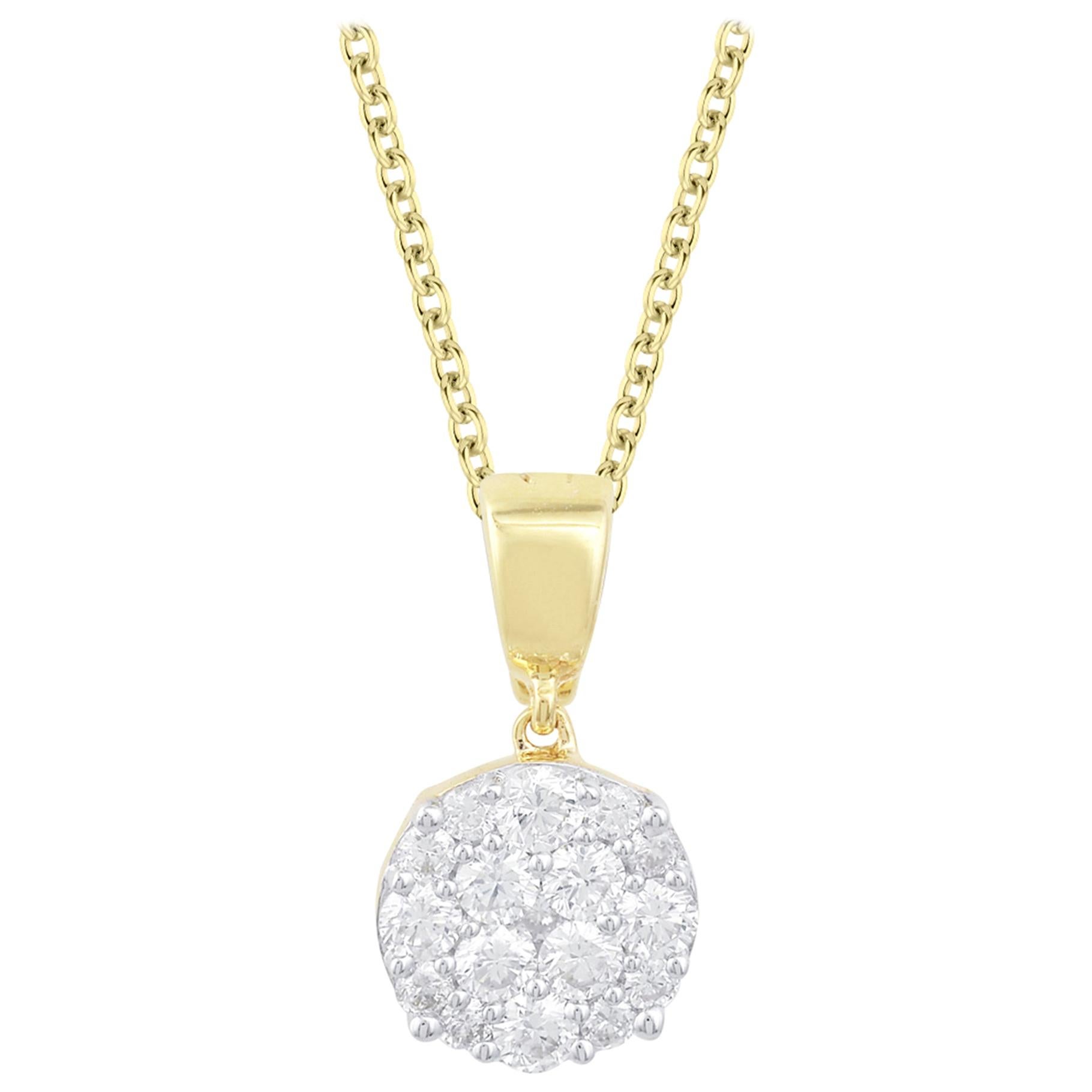 TJD 0.50 Carat Round Diamond 18 Karat Yellow Gold Classic Cluster Pendant For Sale
