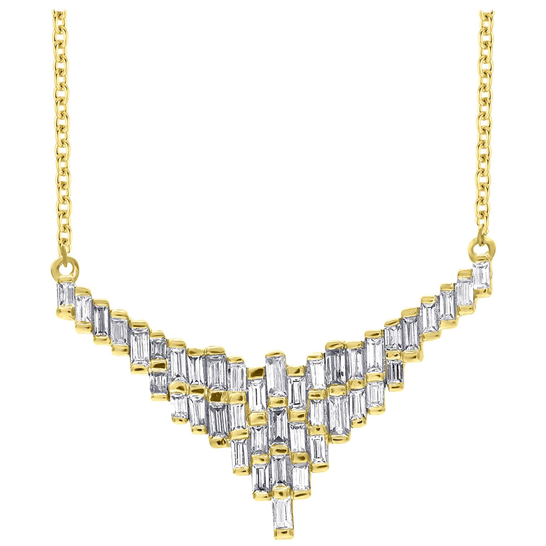 TJD 0.50 Carat Baguette Diamond 18 Karat Yellow Gold Designer Fashion Pendant For Sale