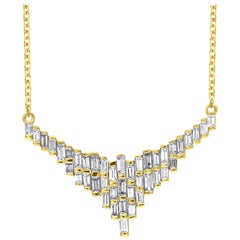 Used TJD 0.50 Carat Baguette Diamond 18 Karat Yellow Gold Designer Fashion Pendant
