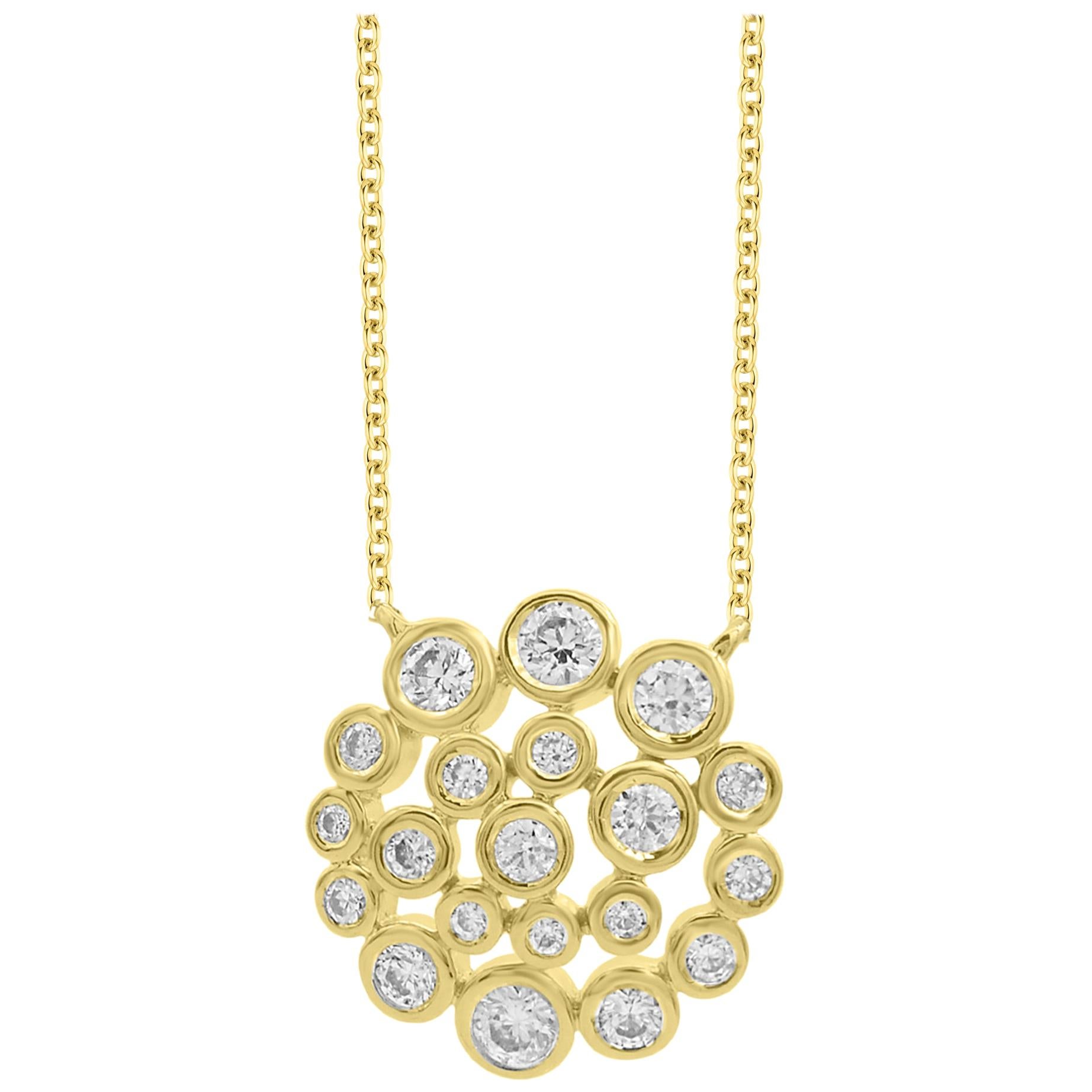 TJD 1/2Carat Round Diamond 18 Karat Yellow Gold Designer Bubble Fashion Necklace For Sale