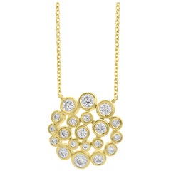 TJD 1/2Carat Round Diamond 18 Karat Yellow Gold Designer Bubble Fashion Necklace