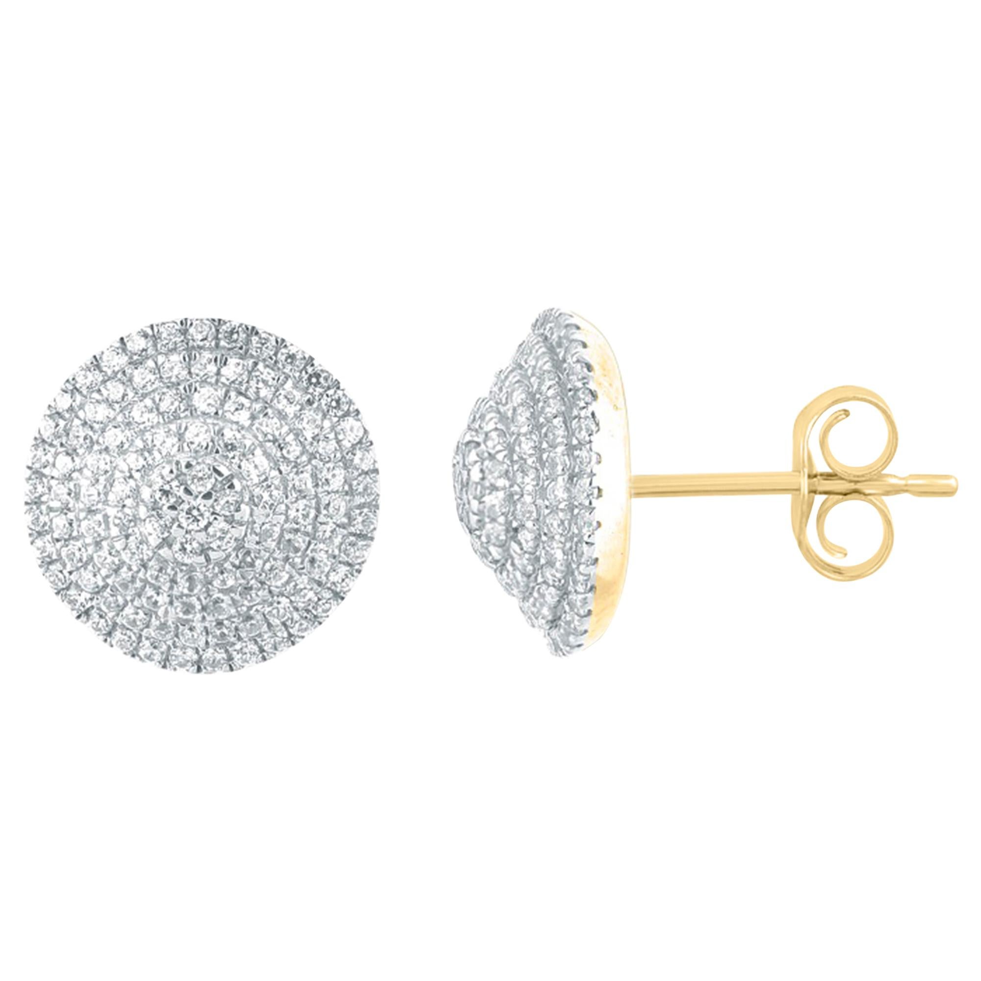 TJD 0.50 Carat Round Diamond 18 Kt Yellow Gold Multi Halo Fashion Stud Earrings For Sale