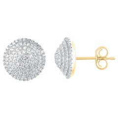 TJD 0.50 Carat Round Diamond 18 Kt Yellow Gold Multi Halo Fashion Stud Earrings