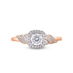TJD 0.50 Carat Natural Round Cut Diamond 14 Karat Rose Gold Halo Engagement Ring