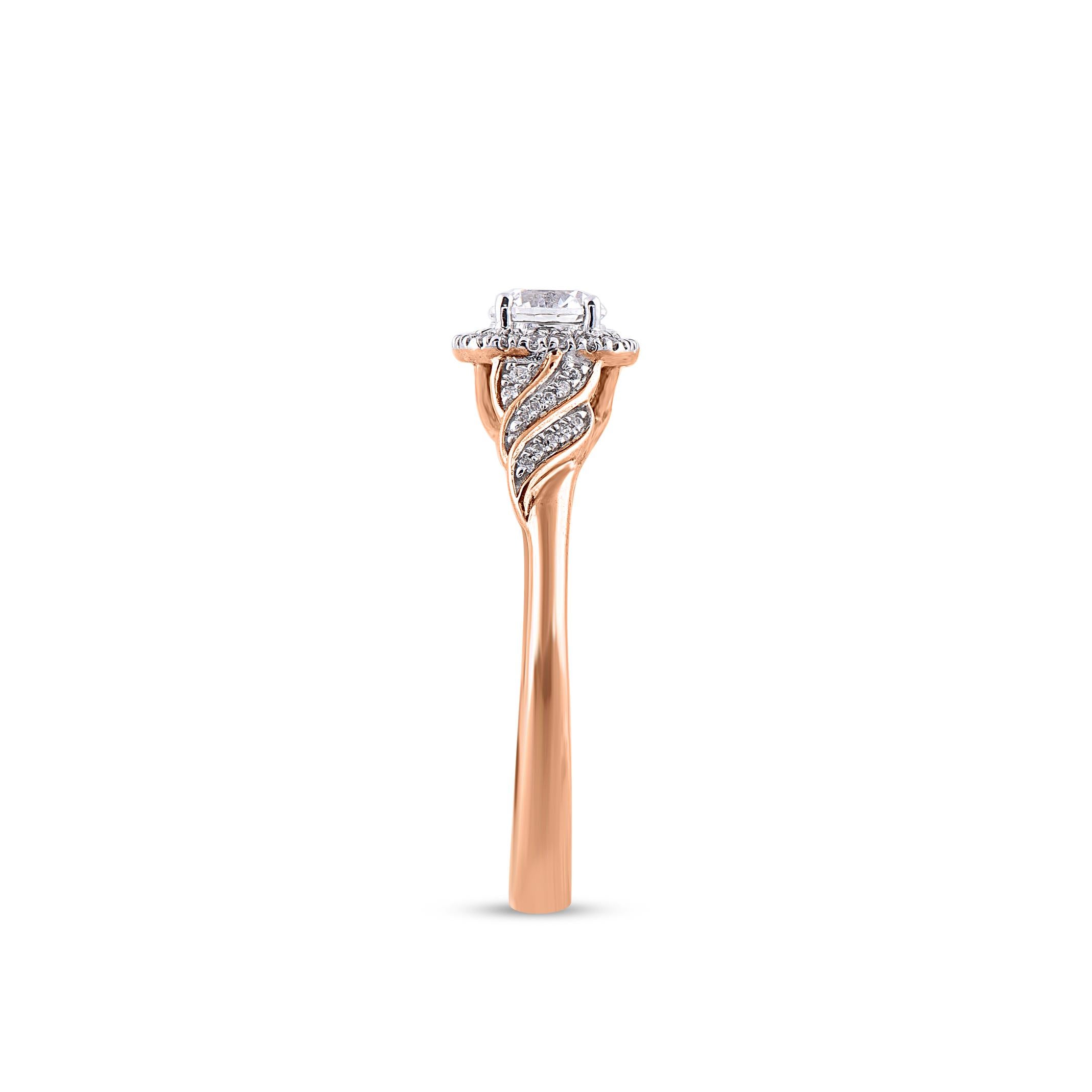TJD 0,50 Karat natürlicher Diamant im Rundschliff 14 Karat Roségold Halo Verlobungsring im Zustand „Neu“ im Angebot in New York, NY