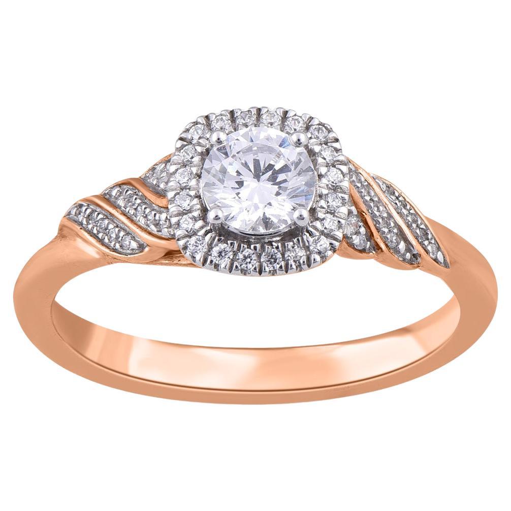 TJD 0,50 Karat natürlicher Diamant im Rundschliff 14 Karat Roségold Halo Verlobungsring