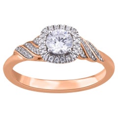 TJD 0,50 Karat natürlicher Diamant im Rundschliff 14 Karat Roségold Halo Verlobungsring