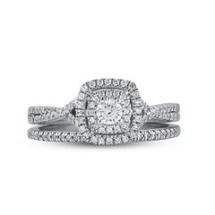 TJD 0.50 Carat Natural Round Cut Diamond 14 Karat White Gold Bridal Ring Set