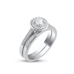 TJD 0.50 Carat Natural Round Cut Diamond 14 Karat White Gold Bridal Ring Set