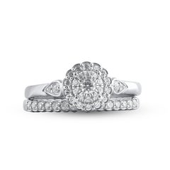 TJD 0.50 Carat Natural Round Cut Diamond 14 Karat White Gold Bridal Ring Set