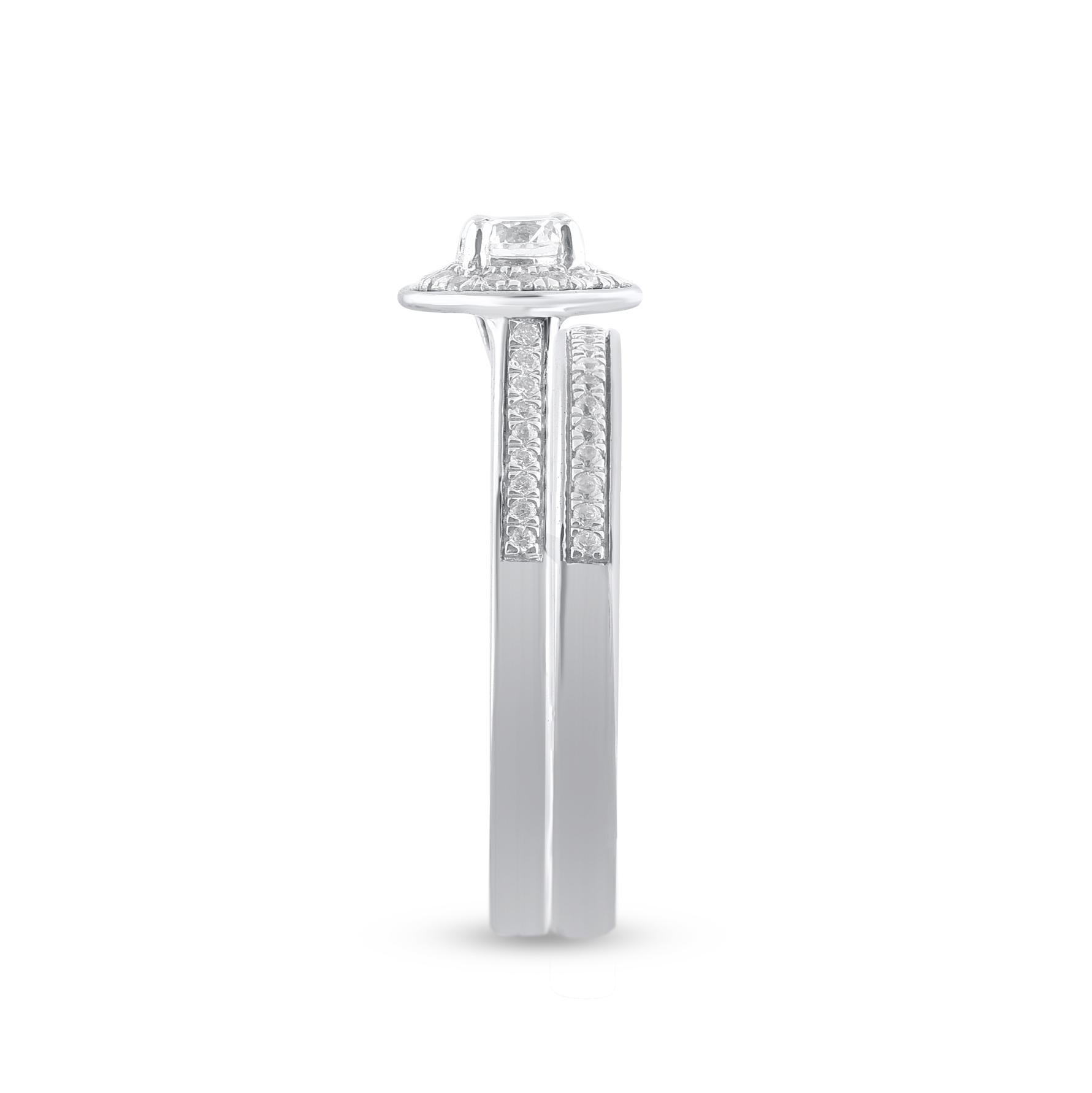 Contemporary TJD 0.50 Carat Natural Round Cut Diamond 14 Karat White Gold Bridal Ring Set For Sale