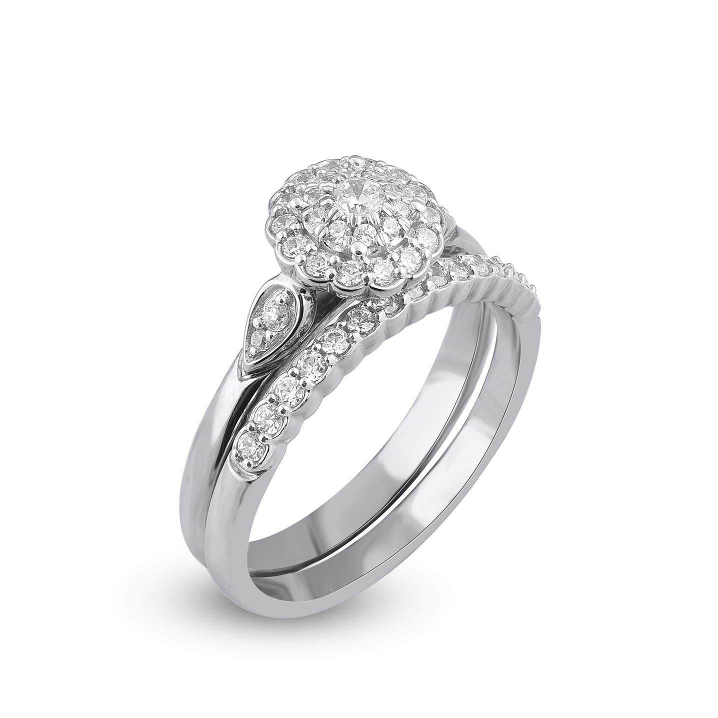 TJD 0,50 quilates de diamantes naturales de corte redondo Juego de anillos de novia de oro blanco de 14 quilates Contemporáneo en venta