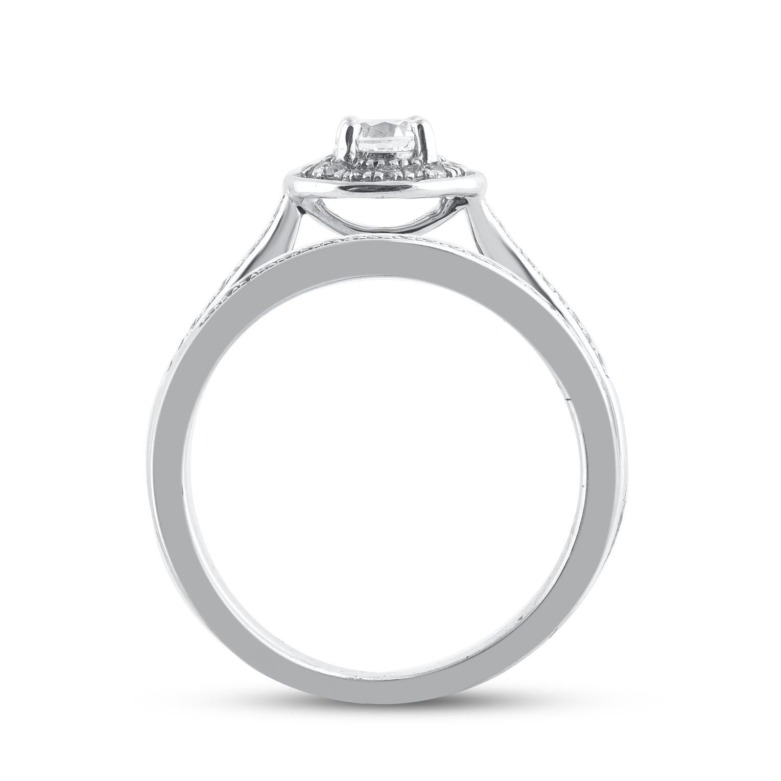 TJD 0,50 quilates de diamantes naturales de corte redondo Juego de anillos de novia de oro blanco de 14 quilates Corte redondo en venta