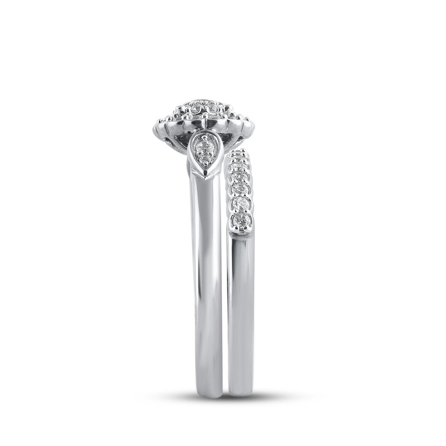 TJD 0,50 quilates de diamantes naturales de corte redondo Juego de anillos de novia de oro blanco de 14 quilates Corte redondo en venta