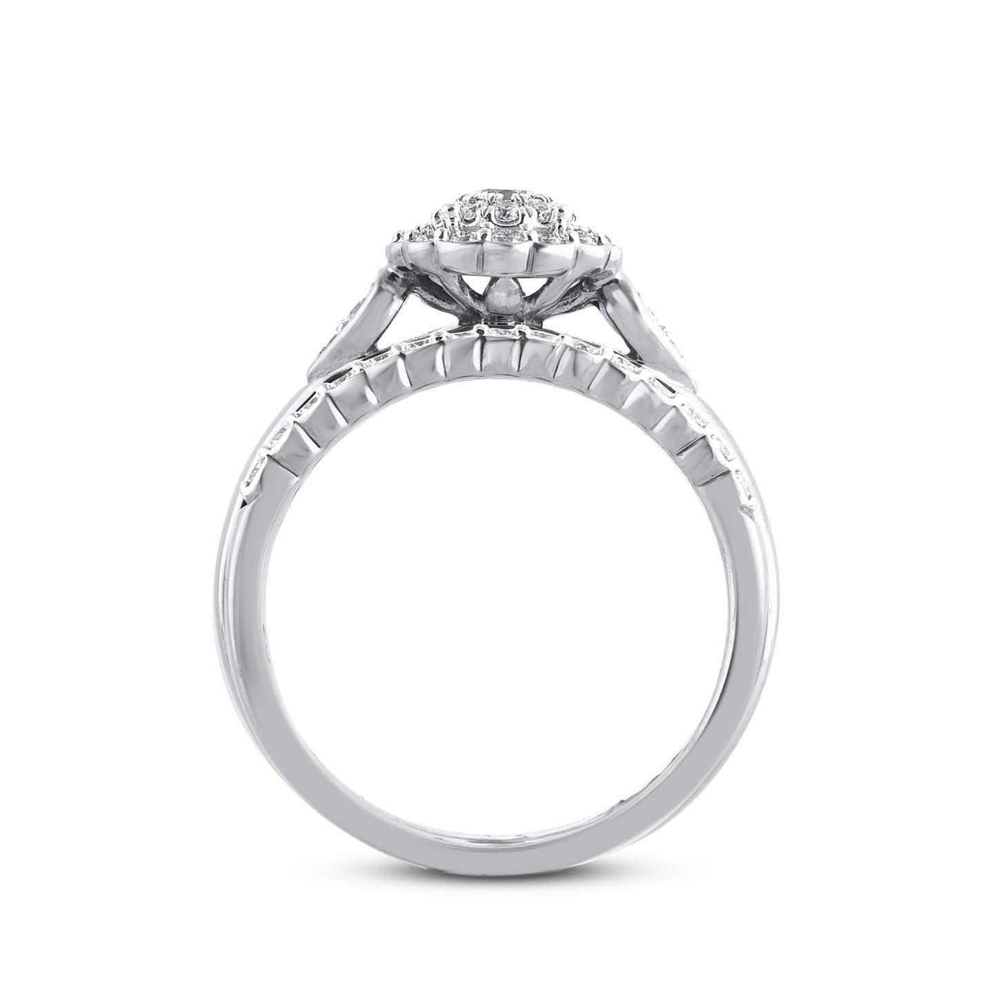Women's TJD 0.50 Carat Natural Round Cut Diamond 14 Karat White Gold Bridal Ring Set For Sale