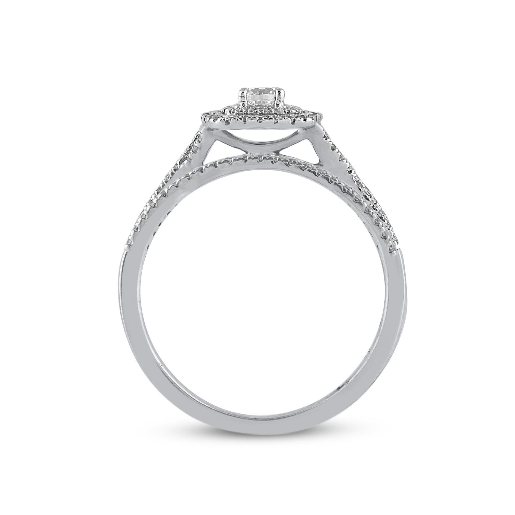 Women's TJD 0.50 Carat Natural Round Cut Diamond 14 Karat White Gold Bridal Ring Set For Sale