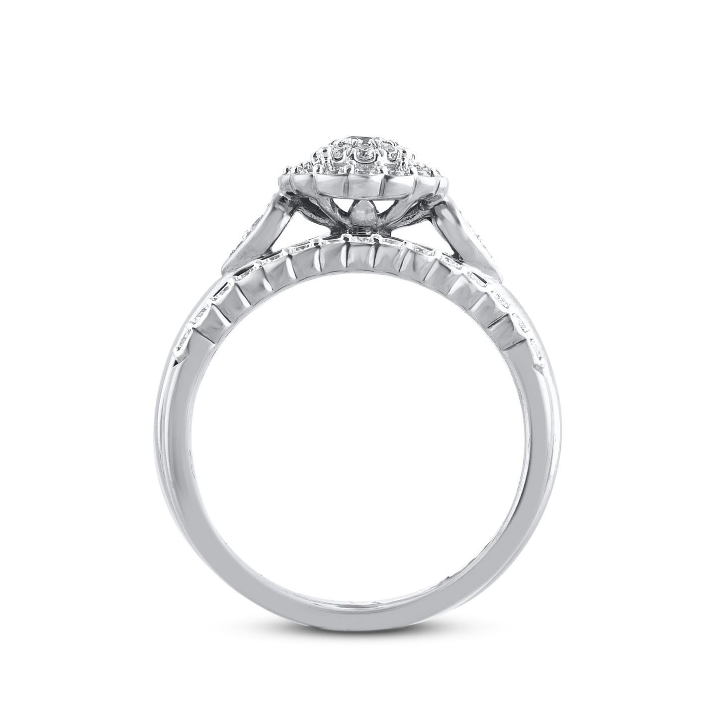 TJD 0,50 quilates de diamantes naturales de corte redondo Juego de anillos de novia de oro blanco de 14 quilates en Nuevo estado para la venta en New York, NY