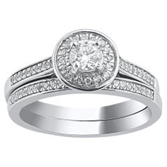 Used TJD 0.50 Carat Natural Round Cut Diamond 14 Karat White Gold Bridal Ring Set