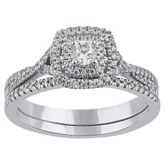TJD 0,50 quilates de diamantes naturales de corte redondo Juego de anillos de novia de oro blanco de 14 quilates
