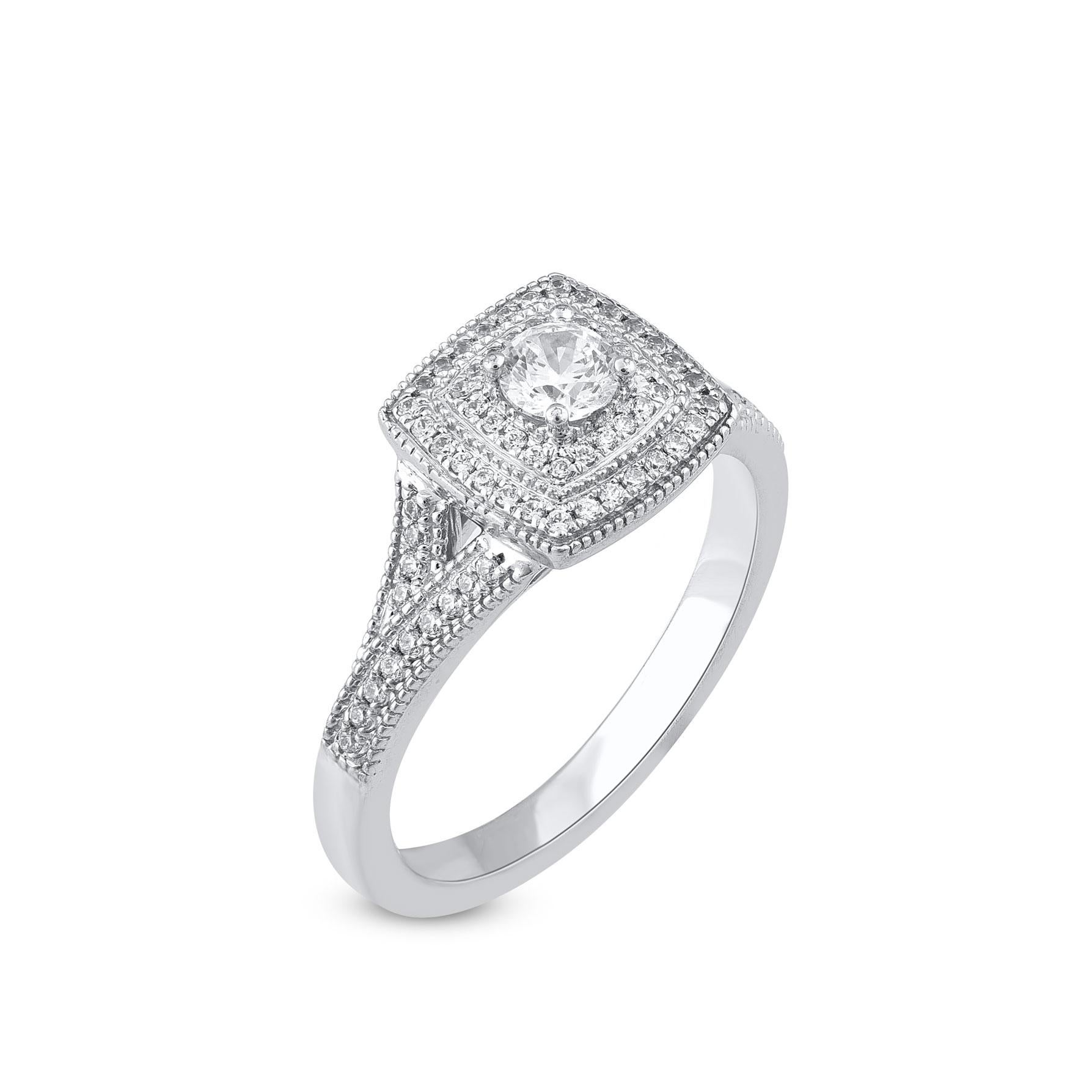 Contemporary TJD 0.50 Carat Natural Round Cut Diamond 14 Karat White Gold Engagement Ring For Sale