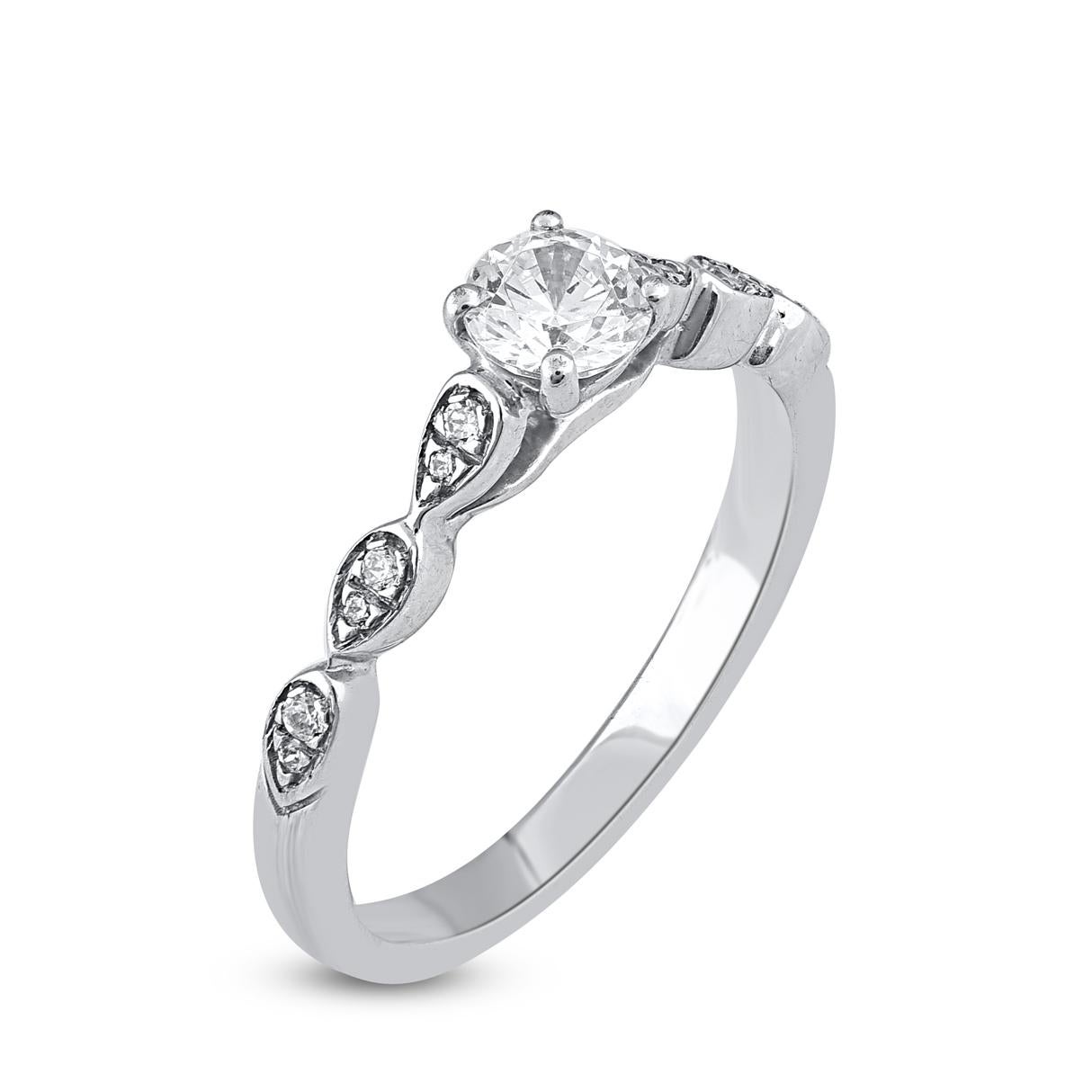Contemporary TJD 0.50 Carat Natural Round Cut Diamond 14 Karat White Gold Engagement Ring For Sale