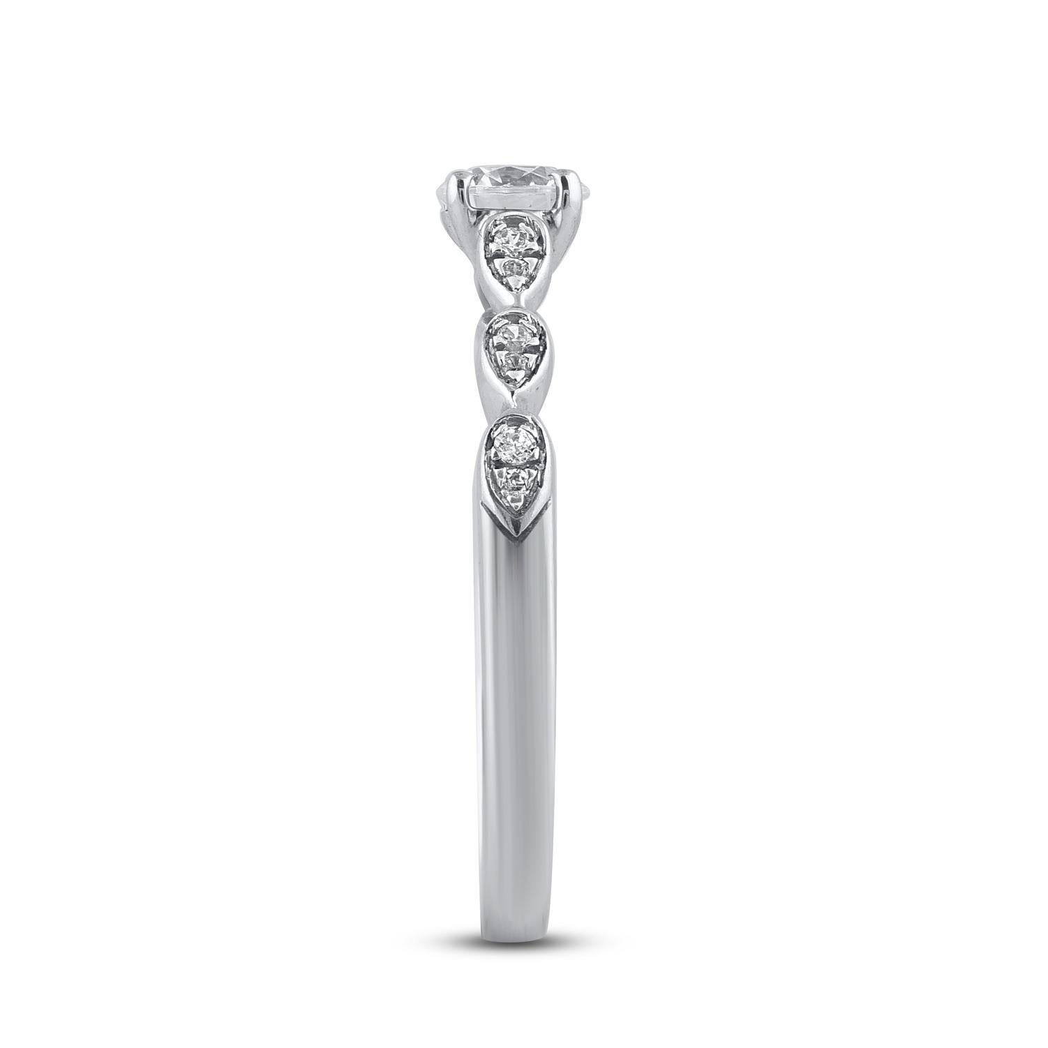 TJD 0.50 Carat Natural Round Cut Diamond 14 Karat White Gold Engagement Ring In New Condition For Sale In New York, NY