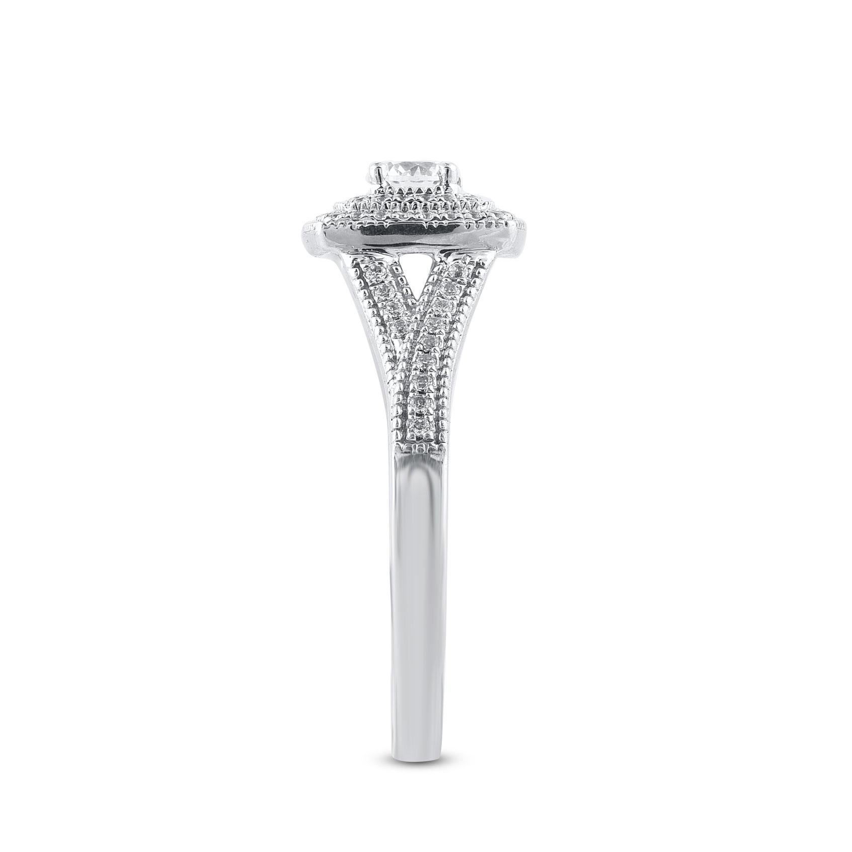 TJD 0,50 Karat natürlicher Diamant-Verlobungsring aus 14 Karat Weißgold mit Rundschliff im Zustand „Neu“ im Angebot in New York, NY