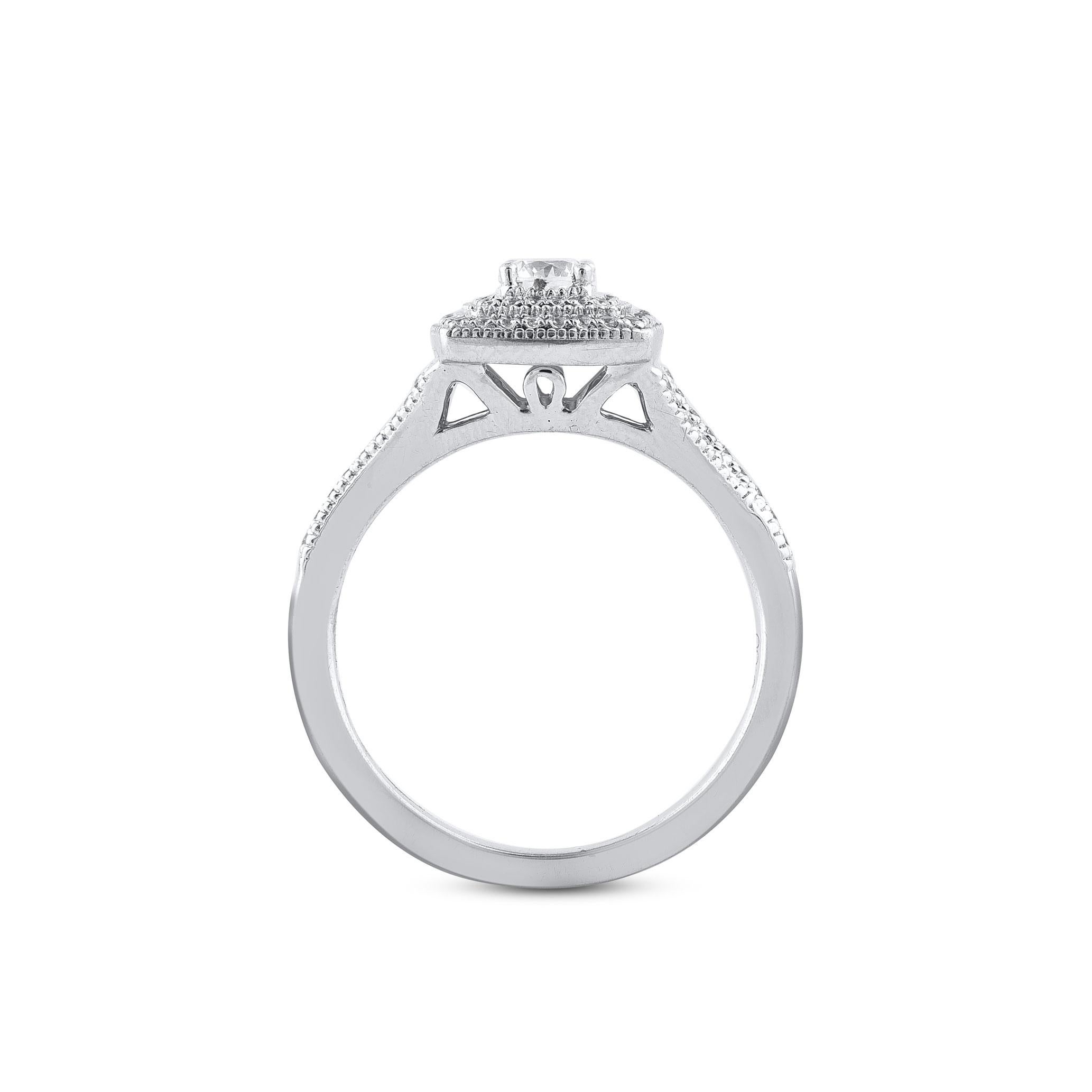 Women's TJD 0.50 Carat Natural Round Cut Diamond 14 Karat White Gold Engagement Ring For Sale