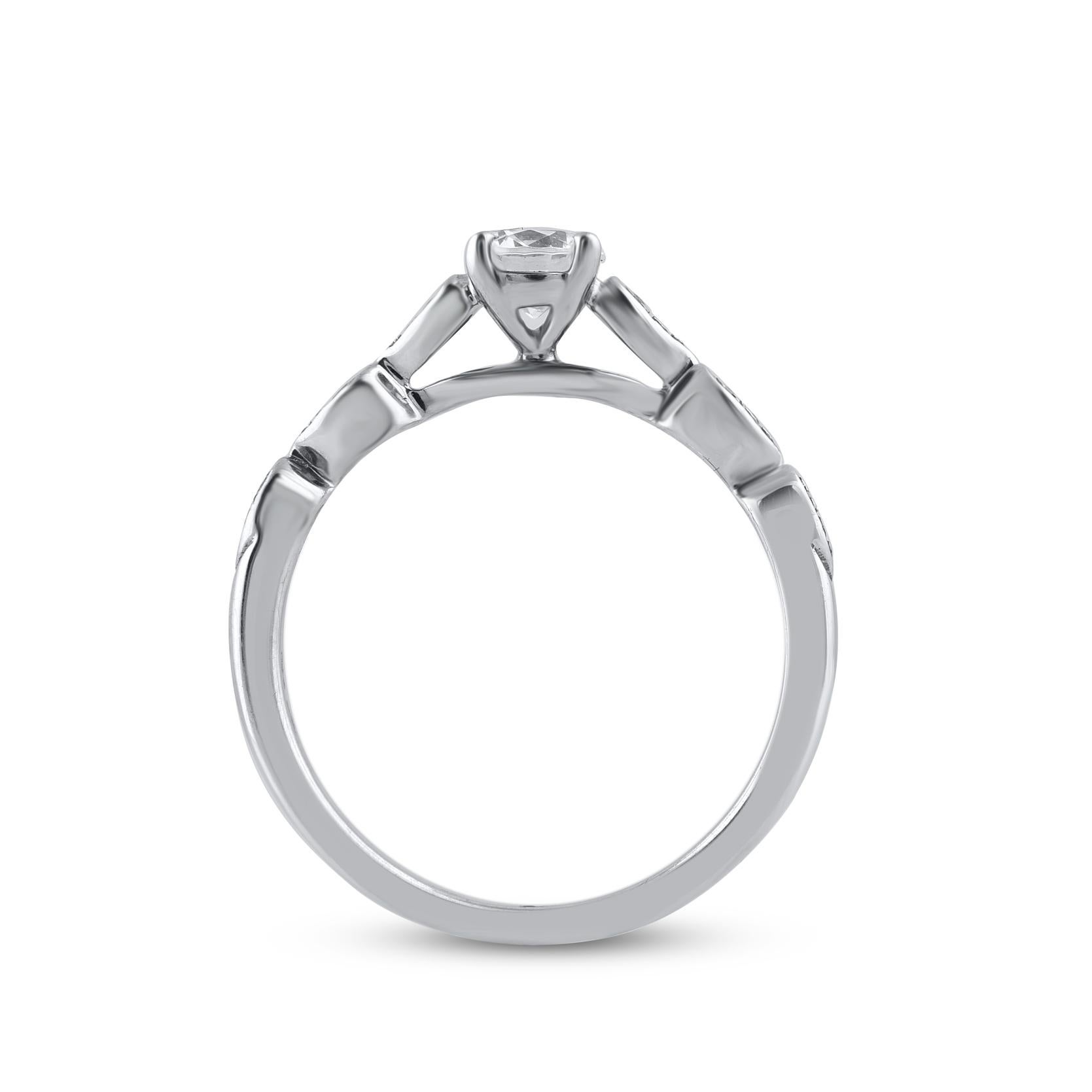 Women's TJD 0.50 Carat Natural Round Cut Diamond 14 Karat White Gold Engagement Ring For Sale