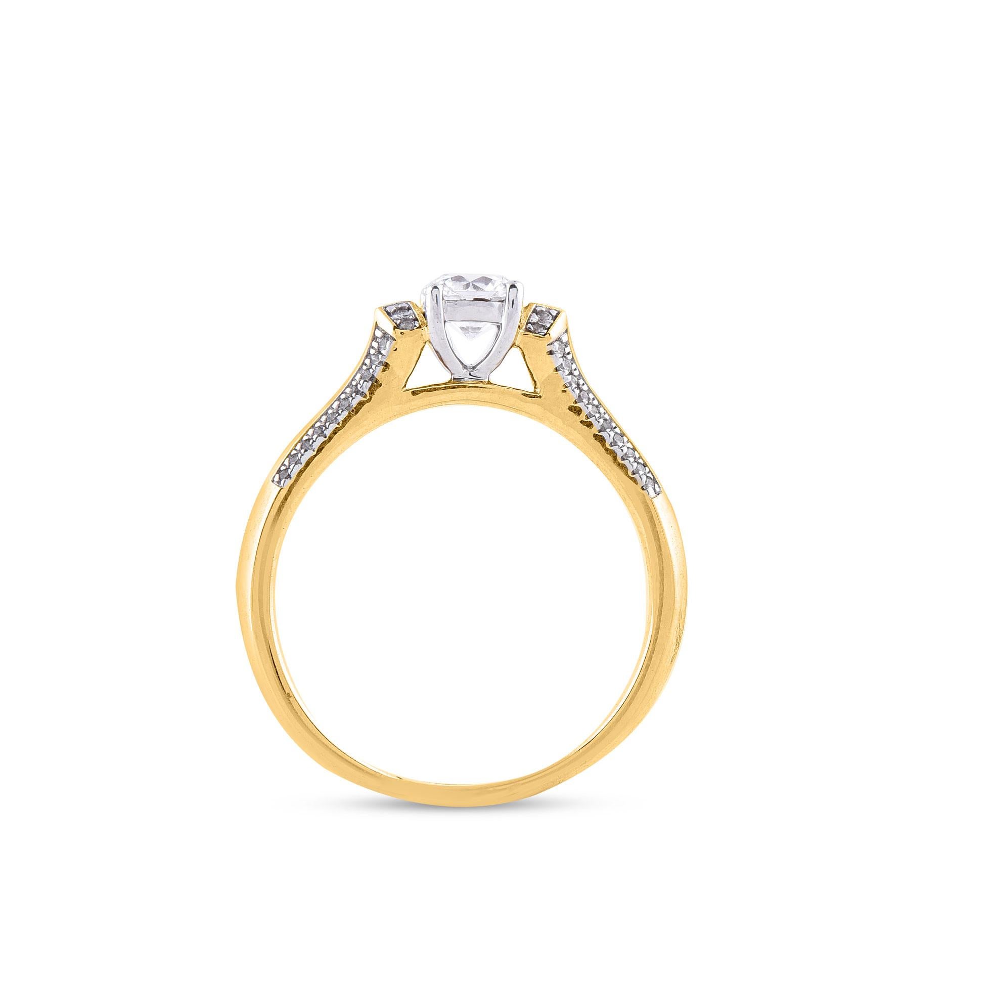 Women's TJD 0.50 Carat Natural Round Cut Diamond 14 Karat Yellow Gold Engagement Ring For Sale
