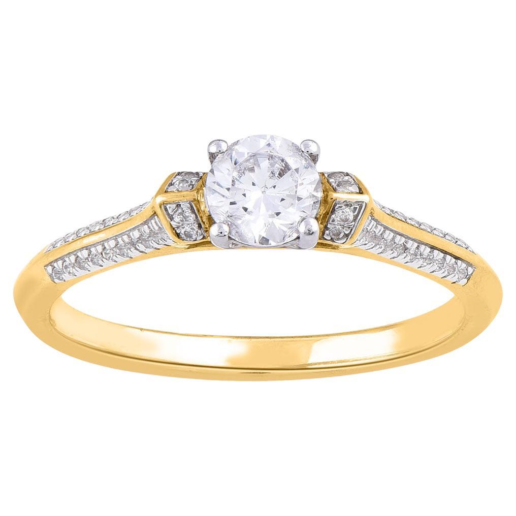 TJD 0.50 Carat Natural Round Cut Diamond 14 Karat Yellow Gold Engagement Ring For Sale