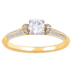 TJD 0.50 Carat Natural Round Cut Diamond 14 Karat Yellow Gold Engagement Ring