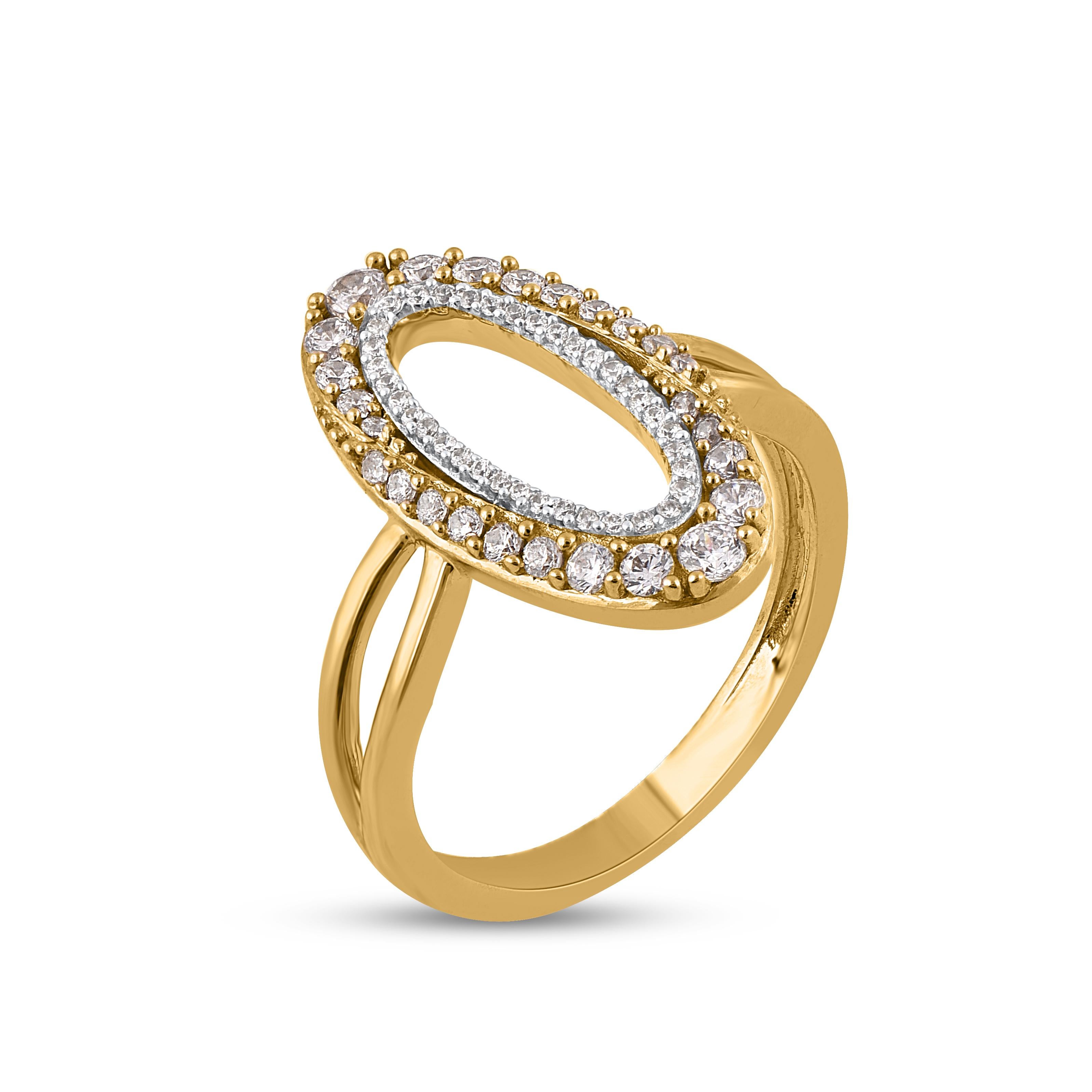 Contemporary TJD 0.50 Carat Natural Round Cut Diamond 14 Karat Yellow Gold Open Oval Ring For Sale