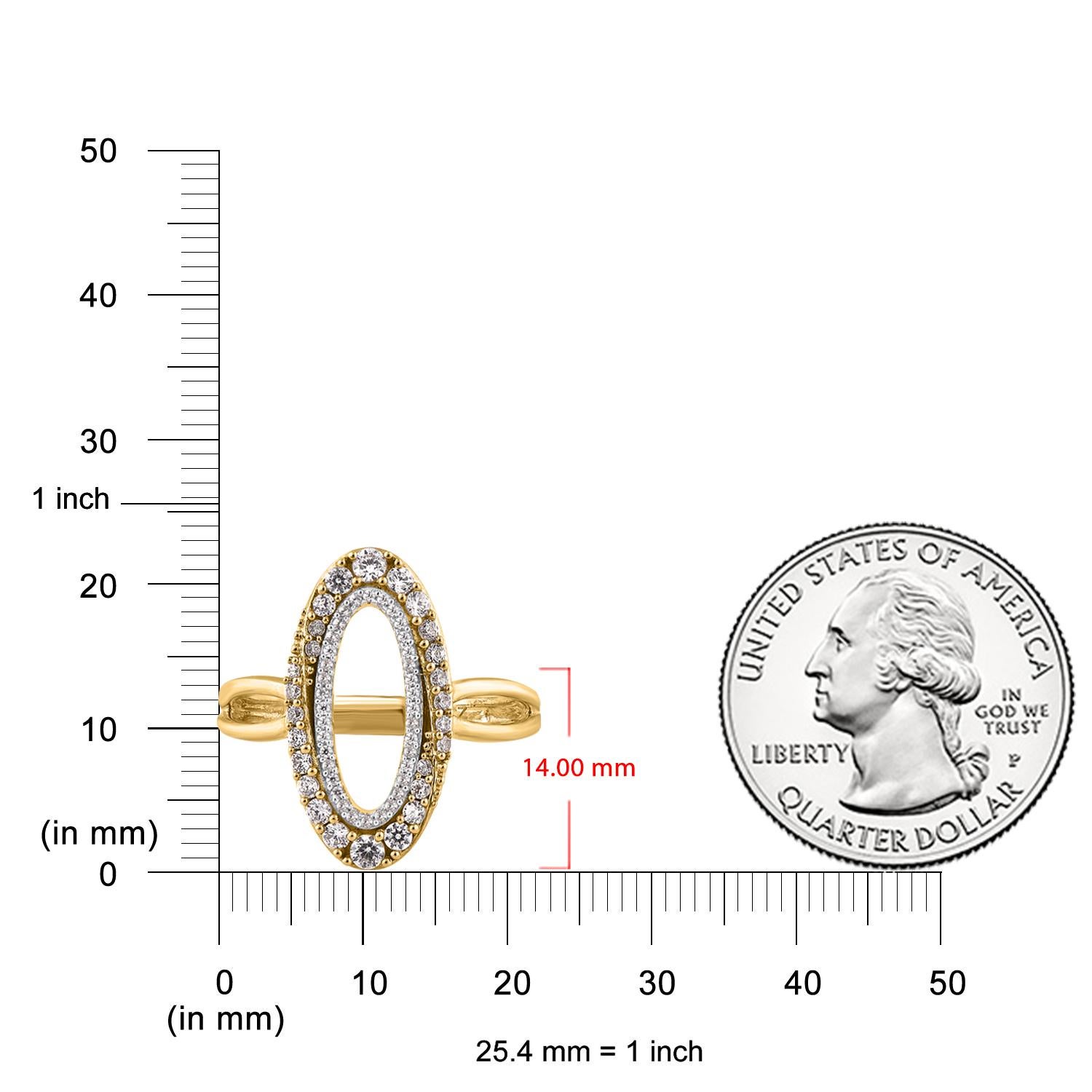 Brilliant Cut TJD 0.50 Carat Natural Round Cut Diamond 14 Karat Yellow Gold Open Oval Ring For Sale