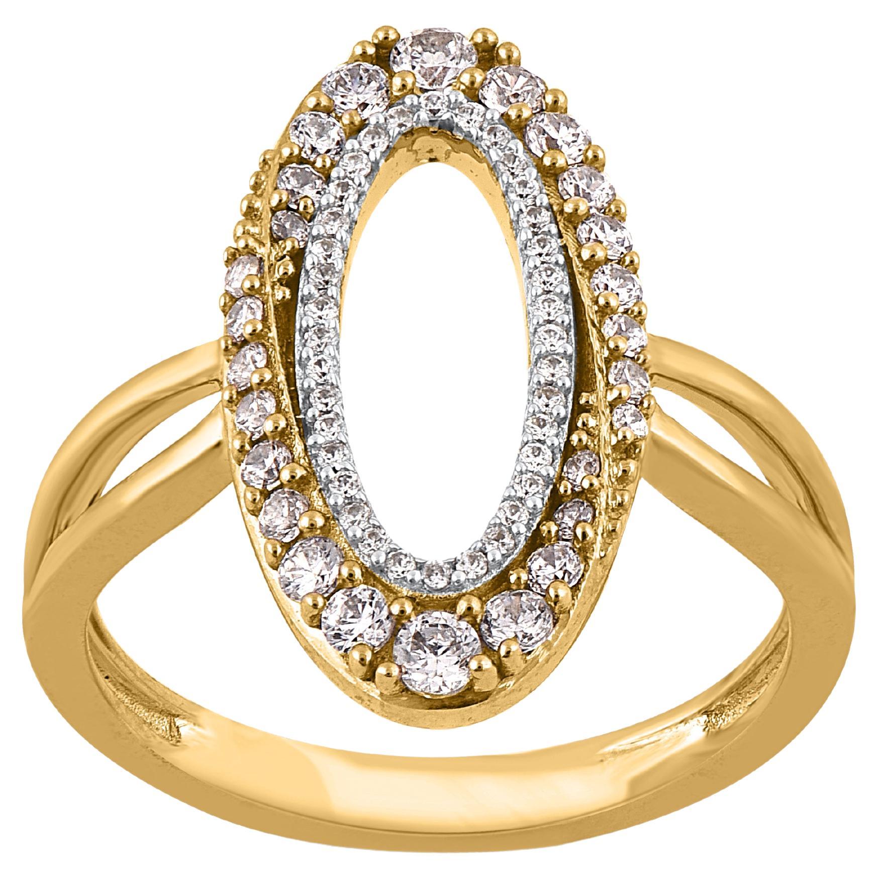 TJD 0.50 Carat Natural Round Cut Diamond 14 Karat Yellow Gold Open Oval Ring For Sale