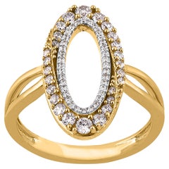 Bague ovale ouverte en or jaune 14 carats avec diamants naturels taille ronde de 0,50 carat TJD