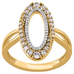 TJD Anillo ovalado abierto de oro amarillo de 14 quilates con diamante natural talla redonda de 0,50 quilates