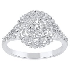 TJD 0.50 Carat Natural Round Cut Diamond 14KT White Gold Cluster Wedding Ring